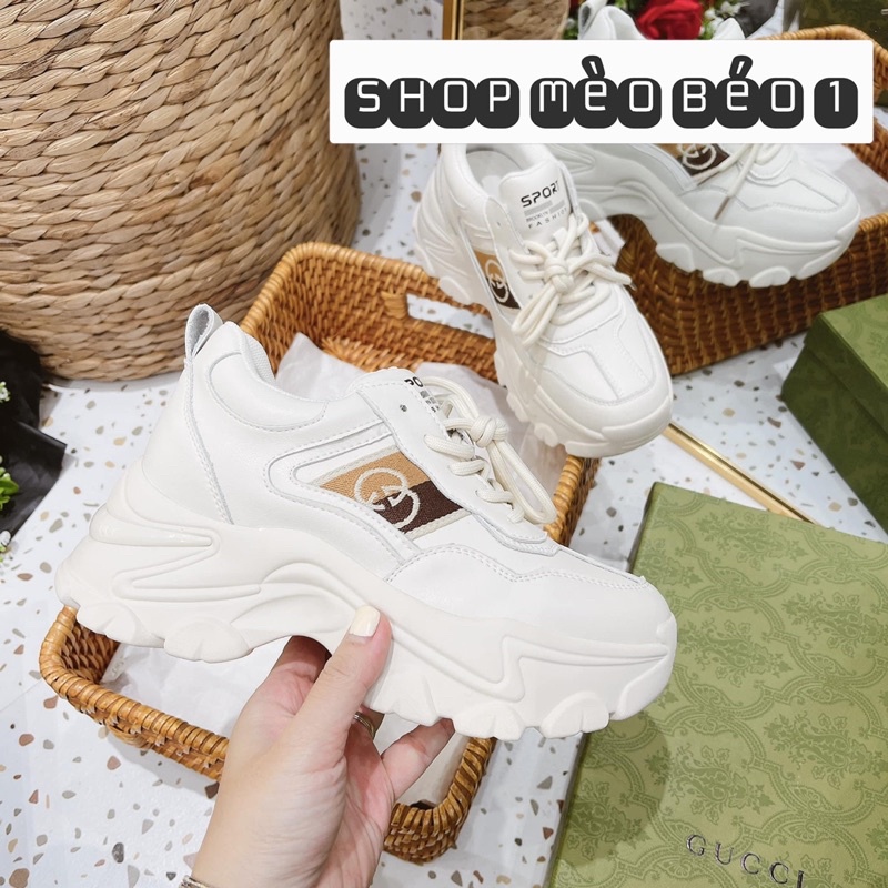 Giày thể thao sneaker gc trắng vạch màu kẻ chéo đế cao fullbox