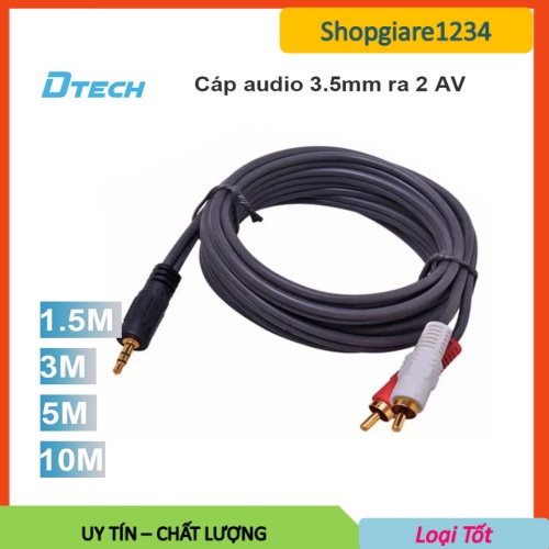 [Mã ELHACE giảm 4% đơn 300K] Dây loa 1 RA 2 DTECH 1.5M/ 3M/ 5M/ 10M jack 3.5mm ra 2 đầu hoa sen- Hàng chính hãng 100%