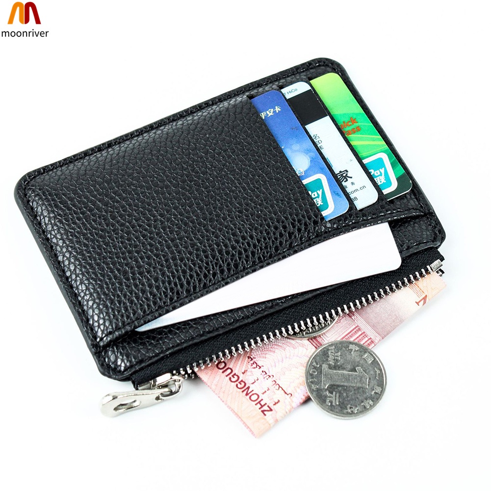  Men Wallet Solid Color Textured PU Zipper Card Holder Mini Coin Purse