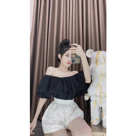 (Ảnh thật trải sàn) Áo croptop trễ vai 4 màu