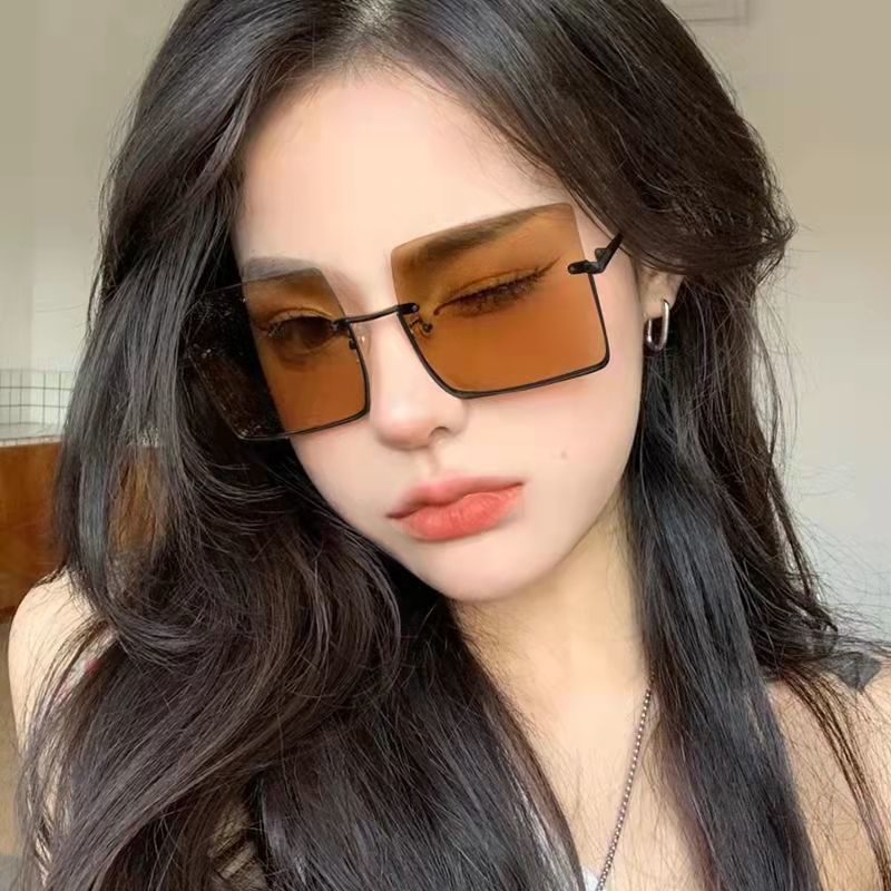 COD Kính Mát Nửa Gọng Vuông Bằng Kim Loại Chống Tia UV Thời Trang Unisex