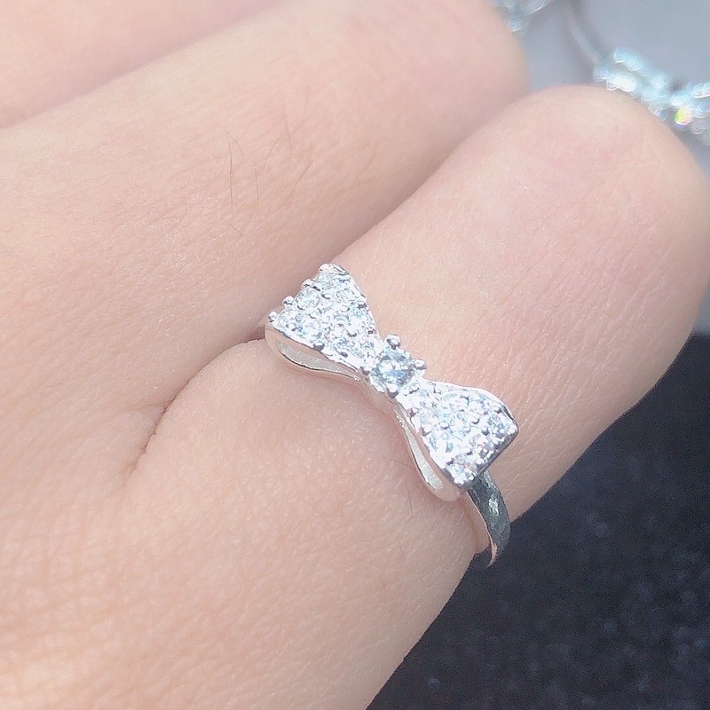 Nhẫn nữ nơ đính đá nhỏ xinh nhẹ nhàng chuẩn bạc ta -THJ SILVER
