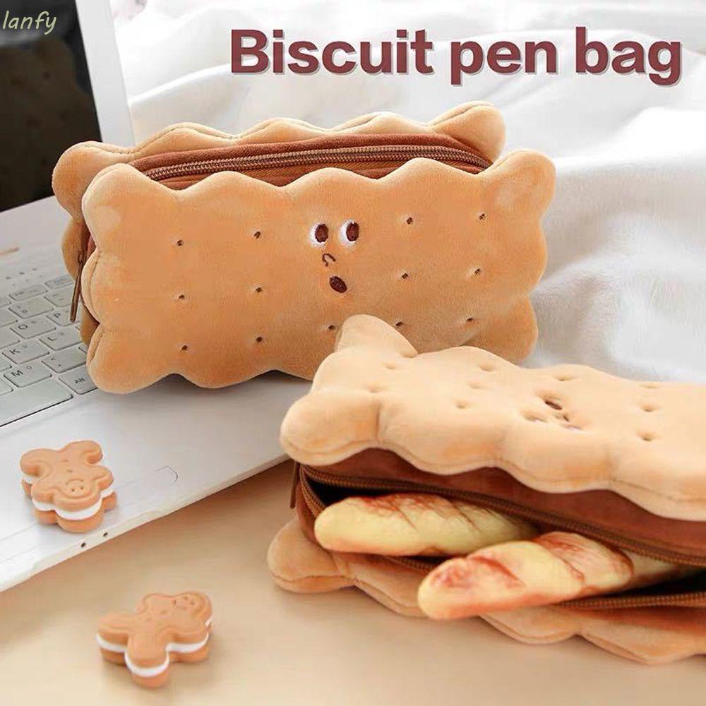 Túi đựng bút hình bánh quy nhồi bông sức chứa lớn cho học sinh / nhân viên văn phòng