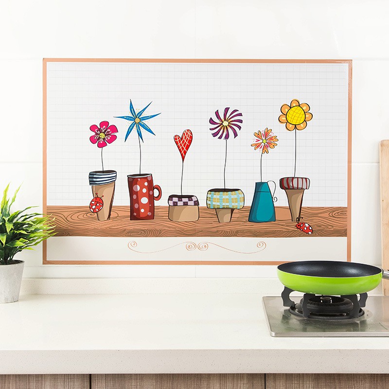 Giấy dán bếp cao cấp mẫu đẹp, lót nhôm khổ 90x60cm, cách nhiệt, chống bám dầu mỡ, bóc không để lại vết bẩn