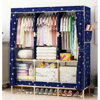 Tủ Vải Khung Gỗ 3 Buồng 8 Ngăn Loại Lớn Khung Gỗ Chắc Chắn Nhiều Cách Lắp