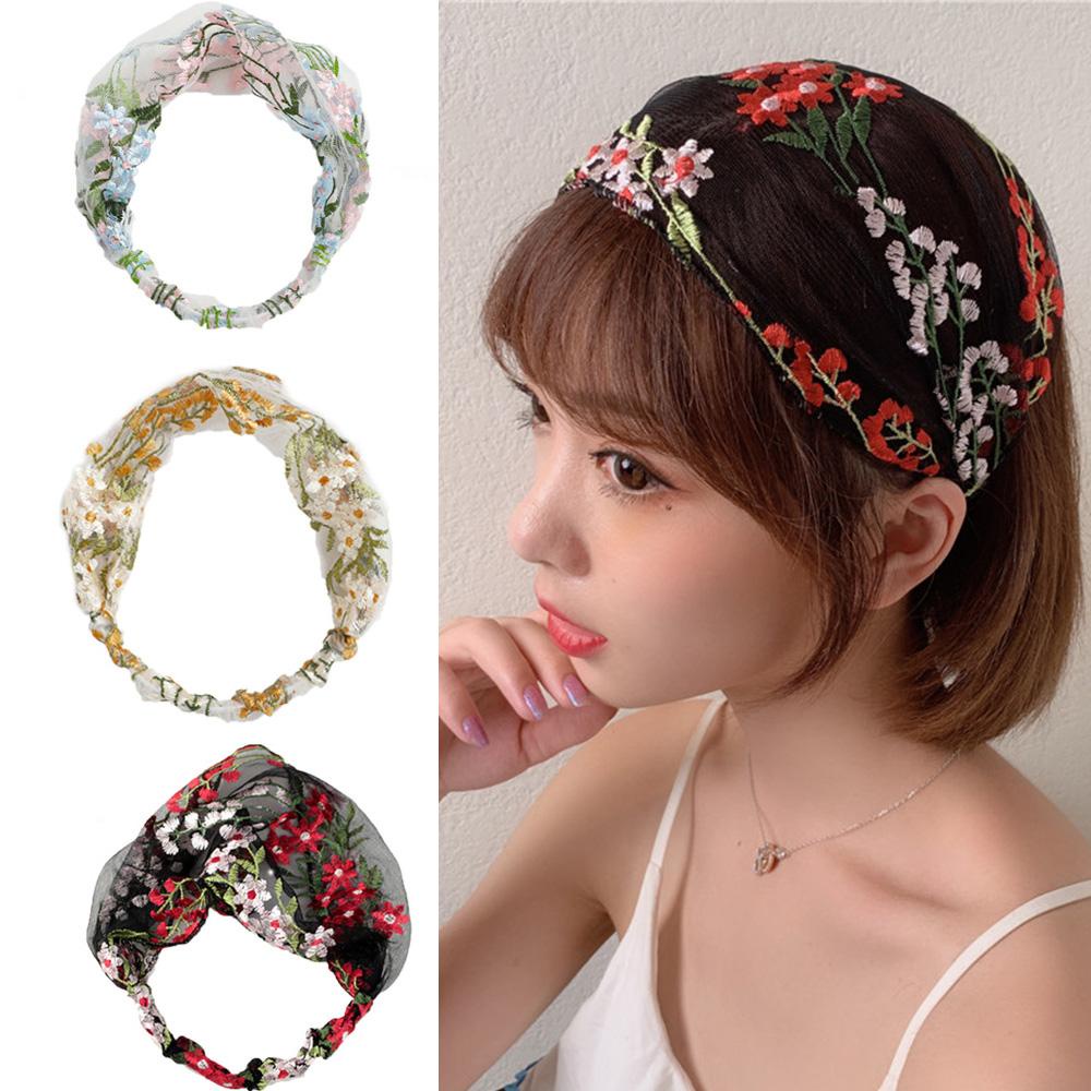 Băng Đô Cài Tóc Rửa Mặt Vải Ren Thêu Họa Tiết Kiểu Retro Cho Bạn Gái
