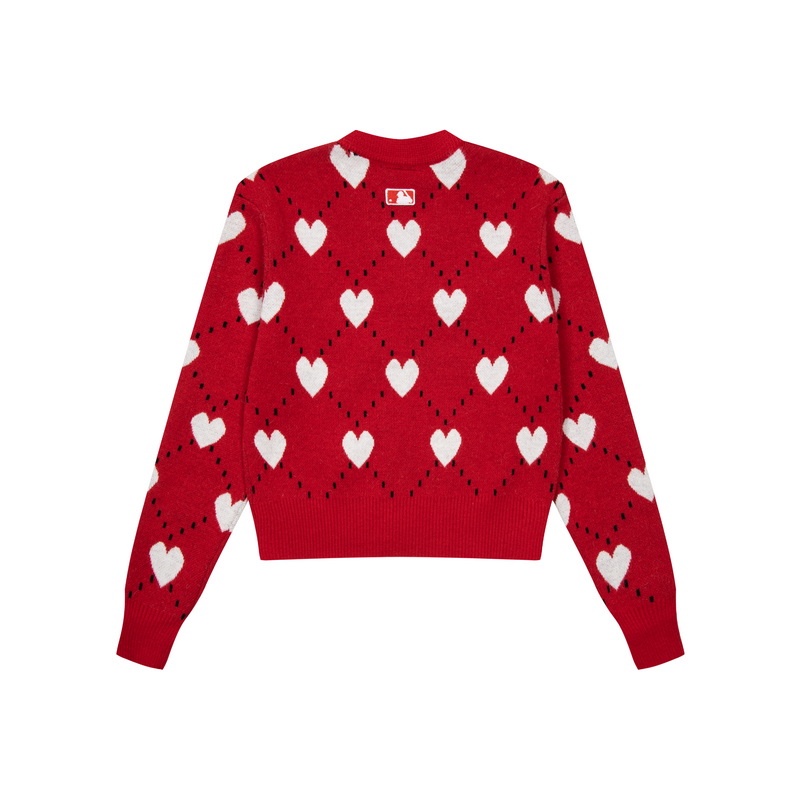 Áo Khoác Cardigan Dệt Kim Tay Dài In Hình Trái Tim MLB Cổ Điển Thời Trang Cho Cặp Đôi