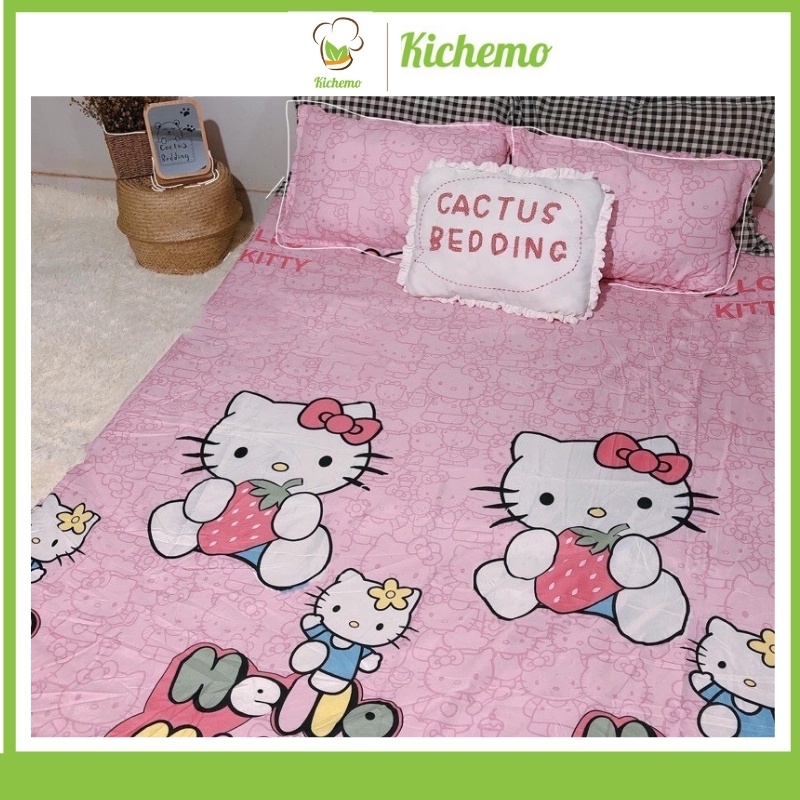 Bộ Ga Kèm Đôi Vỏ Gối Poly Cotton Bộ Ga Gối Giá Rẻ Kichemo Kích Thước M6 hoặc M8