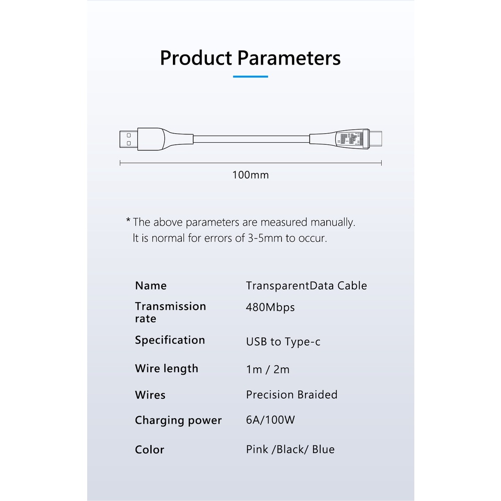 Dây Cáp Sạc Nhanh 6A 100W USB Type-C Có Đèn LED Cho Xiaomi Huawei
