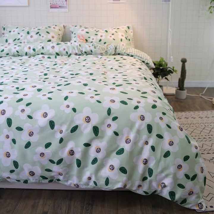 Bộ chăn ga gối , drap giường chất cotton poly họa tiết hoa cọ