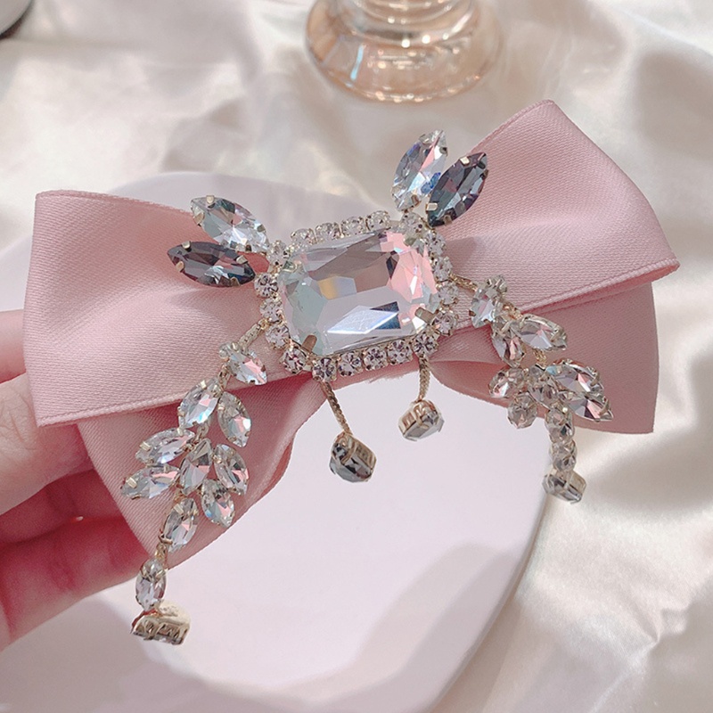 Kẹp Tóc Nơ Ruy Băng Lớn Đính Đá Pha Lê Cho Nữ