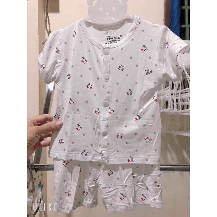 Bộ Ava cộc tay cúc giữa thun mềm cotton pettit xinh xắn cho bé trai và bé gái