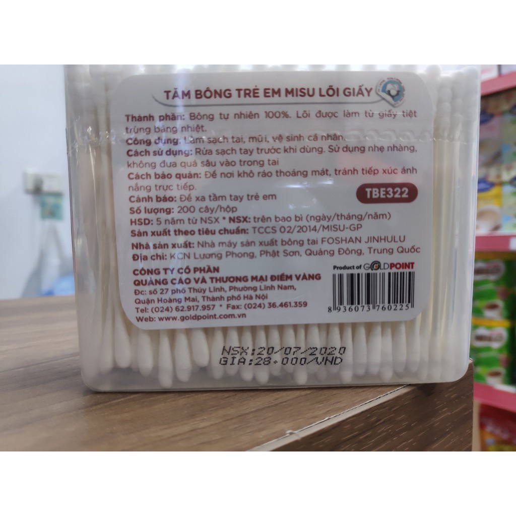 Tăm bông MISU lõi giấy- Hộp 200 chiếc