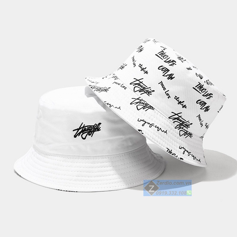 Mũ bucket nam nữ Hàn Quốc 2 mặt họa tiết chữ ký chất liệu cotton cao cấp