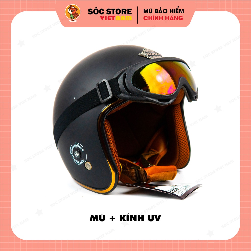 Mũ bảo hiểm 3 phần 4 NAPOLI chính hãng màu ĐEN, nón bảo hiểm 3 phần 4 nam nữ Sóc Store freesize