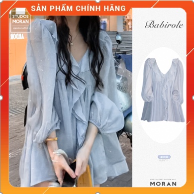 ÁO SƠ MI NỮTHIẾT KẾ CỔ V VOAN BÈO NHÚN TIỂU THƯ SANG CHẢNH - ẢNH THẬT CUỐI