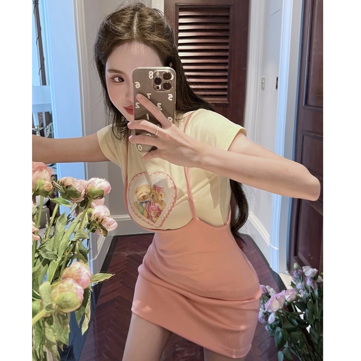 QKOOLE Áo thun/ Đầm  phong cách Hàn Quốc thời trang gợi cảm cho nữ