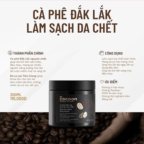 Tẩy tế bào chết COCOON,  Cà phê Đắk lắk làm sạch da chết COCOON 200ml
