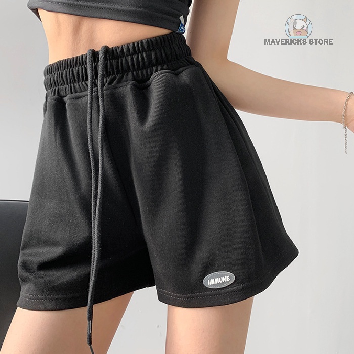 Quần short thể thao lưng cao màu trơn phối dây rút thời trang Hàn Quốc cho nữ