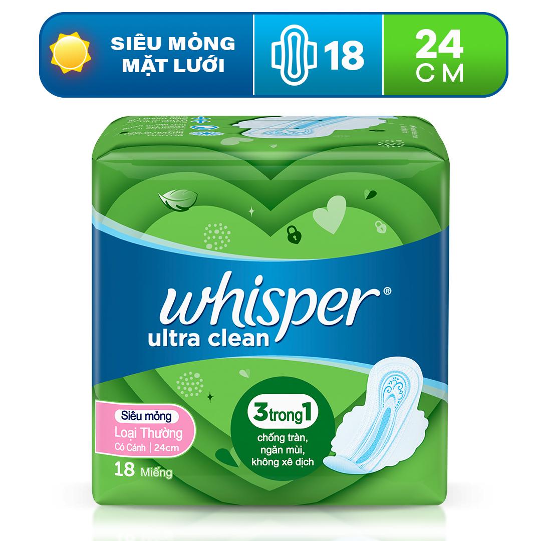 [Mã PGSBD giảm -8% đơn 250K] Băng vệ sinh Whisper Utra CLean 24cm ban ngày