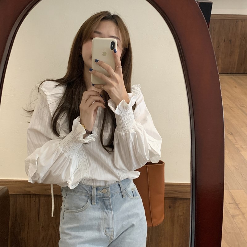 [FREESHIP] Áo babydoll buộc nơ sau phối ren Ulzzang (hàng QC) - Ảnh thật
