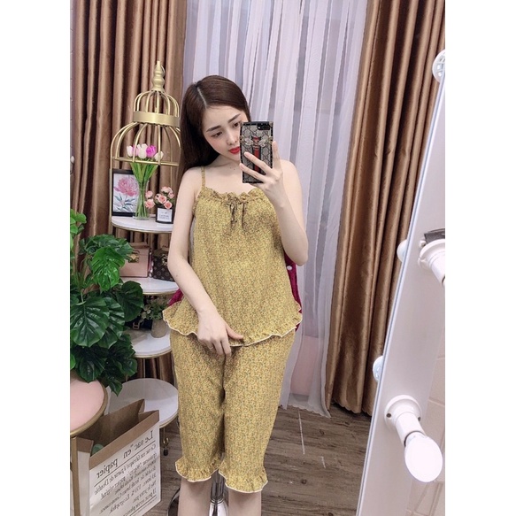 Đồ bộ voan lụa lững viền bèo mặc nhà mát