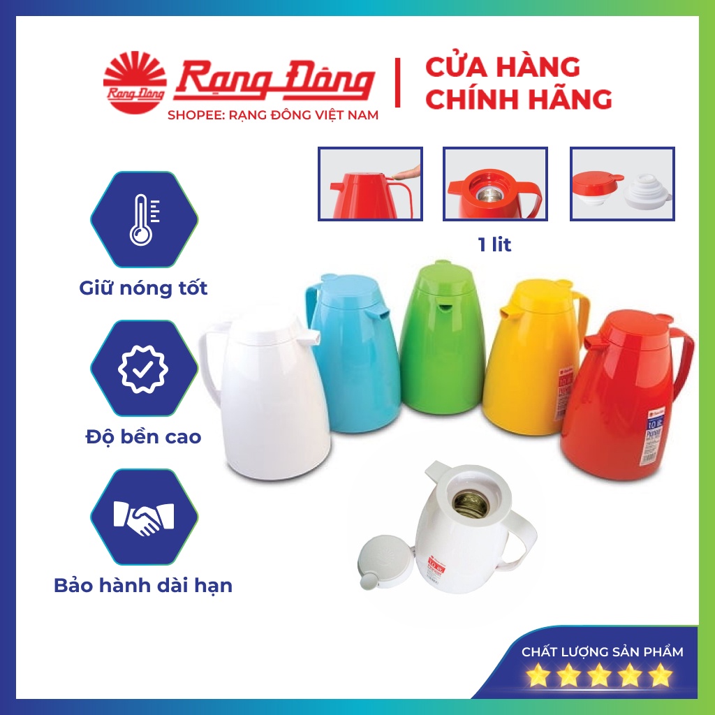Phích pha trà giữ nhiệt Rạng Đông 1 lit ,bình thuỷ đựng nước nóng, Model: RD 1045 N1.E