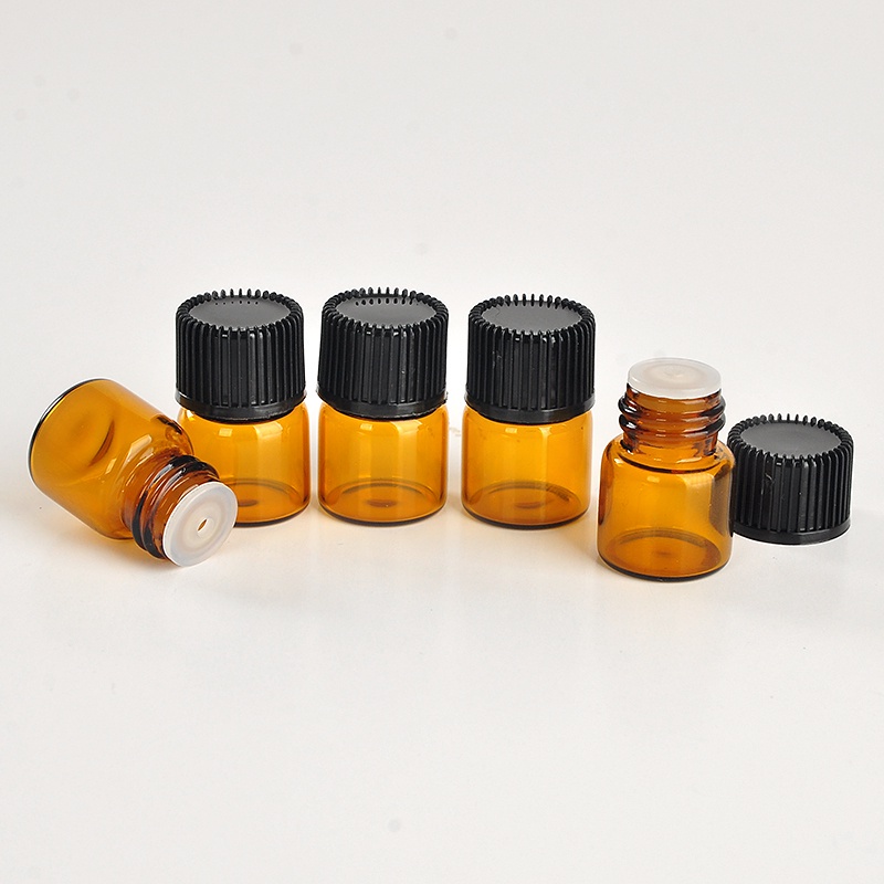 [Hàng mới về] Chai thủy tinh mini 1ml màu hổ phách có nắp màu đen dùng lưu trữ mỹ phẩm
