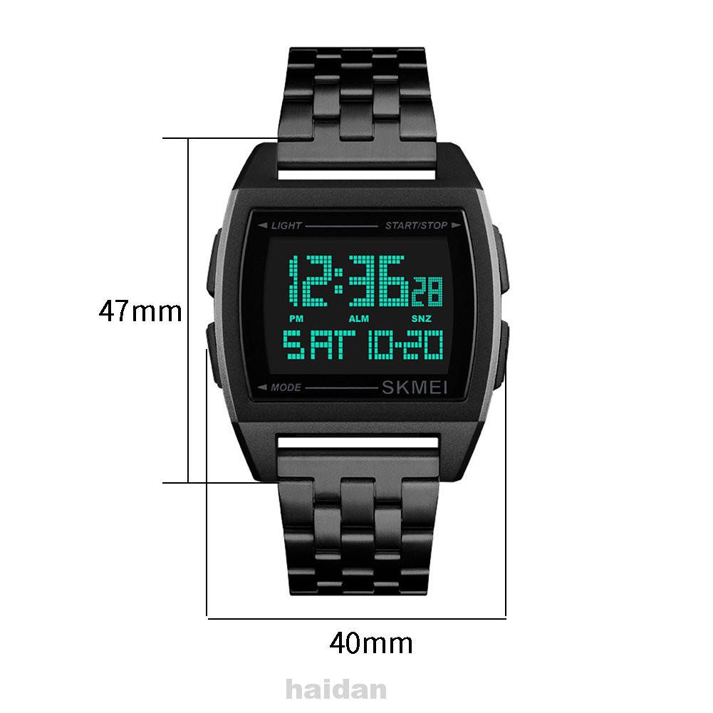 Men Anti Shock Business Rectangle Stainless Steel Waterproof Double Time Digital Watch