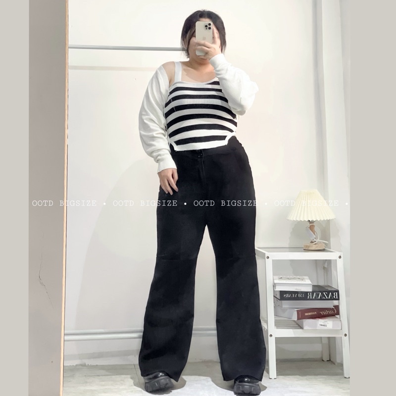 [OOTD BIGSIZE 60-90KG] Set áo len sọc khoác lửng