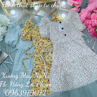 Đầm nút hoa nhí tay phồng (hình thật+video)