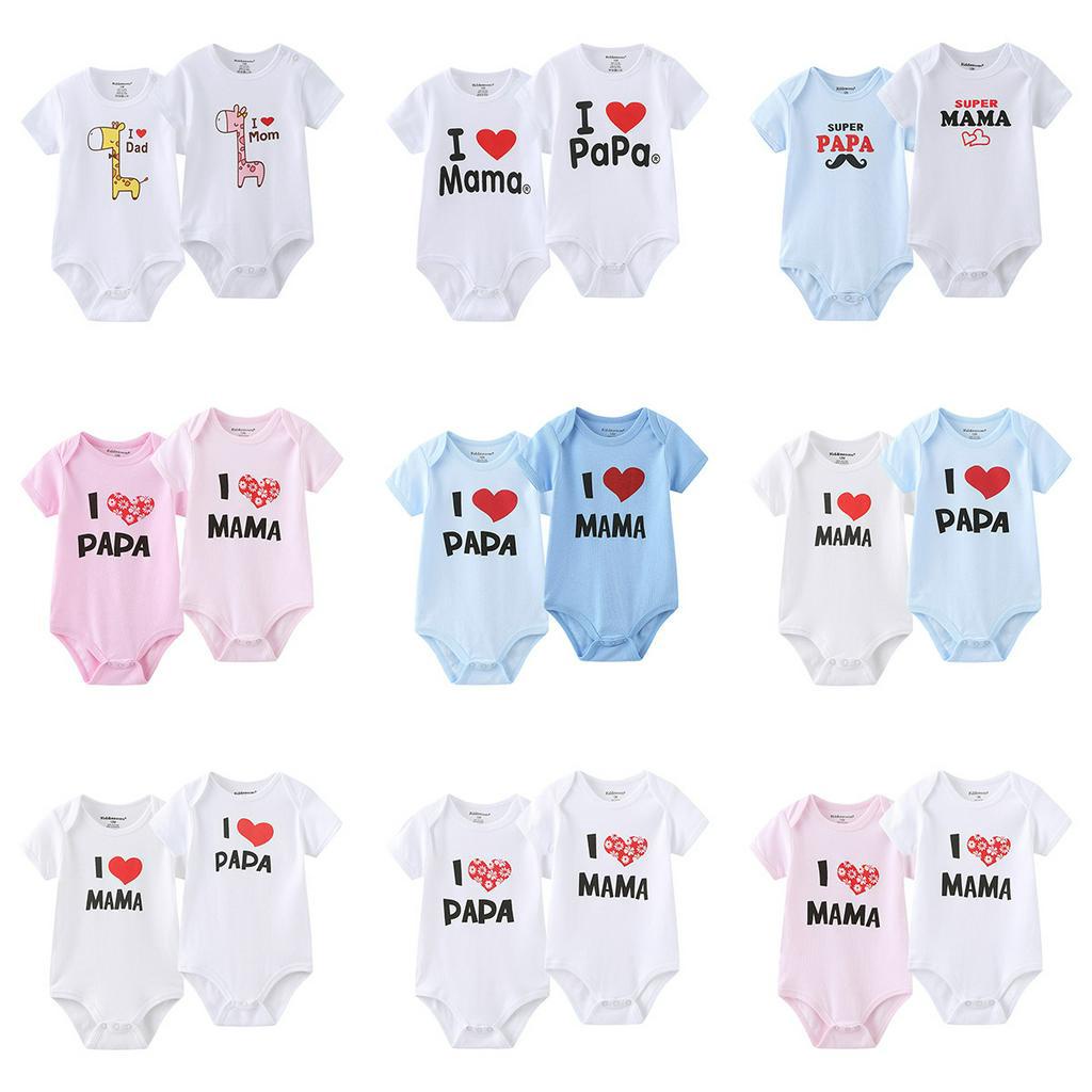 Áo liền quần Tay Ngắn In Chữ "I Love Papa & Mama" Cho Bé 3 6 9 12 18 24m