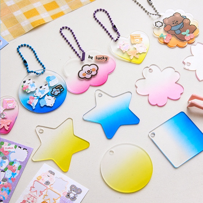 Set 4 Móc Khóa Acrylic Màu Sắc Gradient Hình Tròn/Trái Tim/Hoa Anh Đào DIY Dành Cho Học Sinh