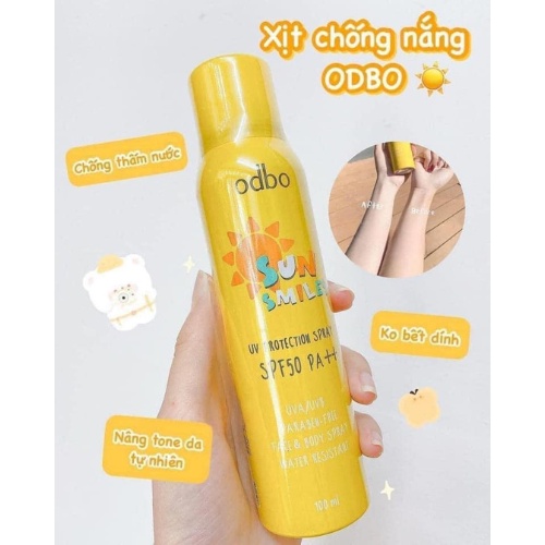 Xịt chống nắng body nâng tone da Odbo Sun Smiles Thái Lan chống nắng, chống thấm nước, không lộ vân kem SPF 50 PA++