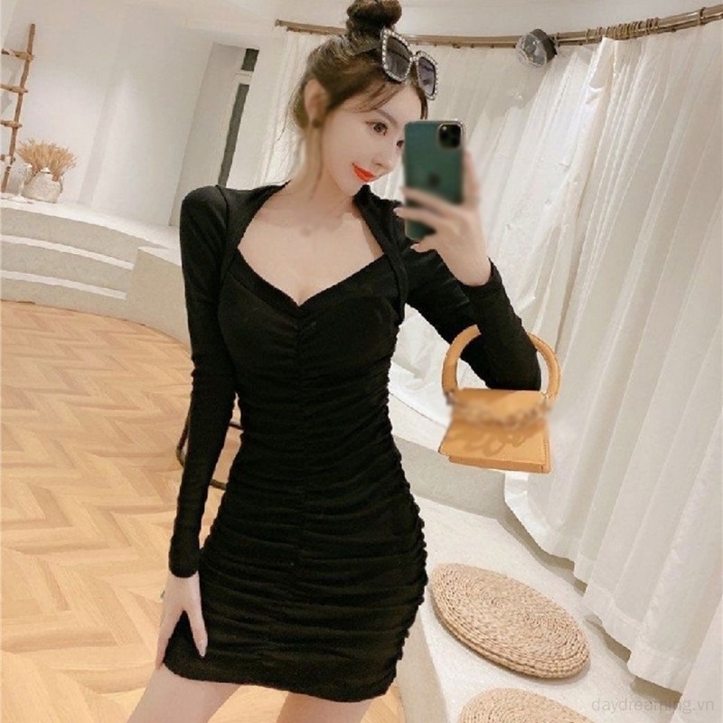 Váy body Tay Dài Màu Sắc Thanh Lịch Cho Nữ