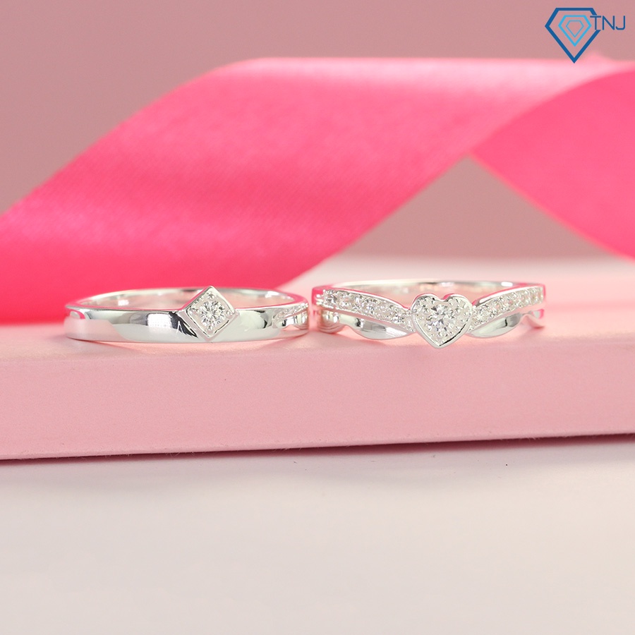 Nhẫn bạc đôi nam nữ đính đá khắc tên theo yêu cầu ND0413 Trang Sức TNJ