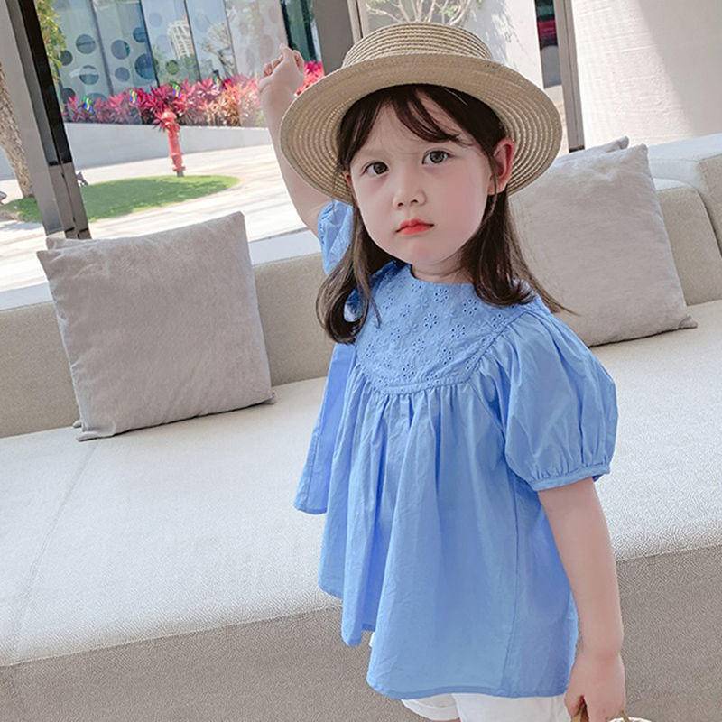 Áo cotton tay ngắn phồng mỏng phong cách nước ngoài Hàn Quốc mùa hè cho bé gái