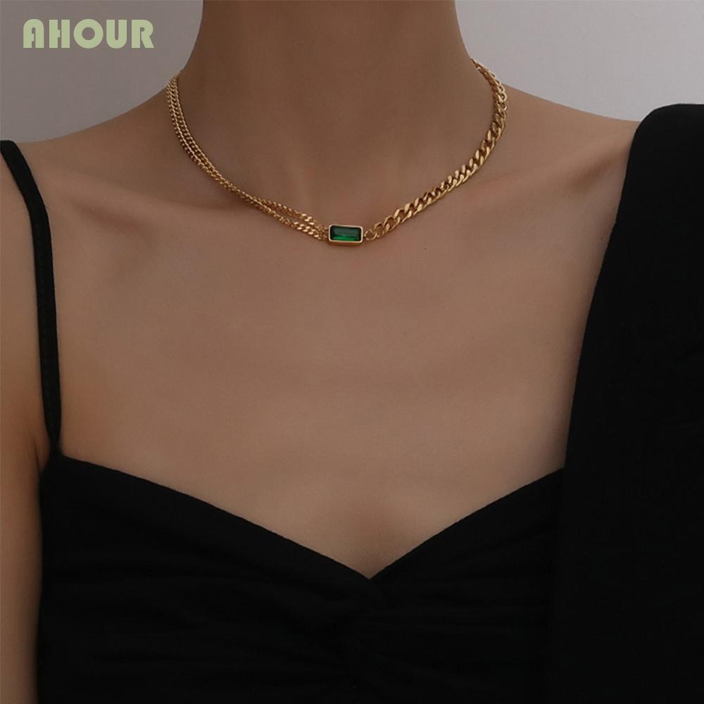 Ahour Vòng Cổ Choker Đính Đá Lục Ngọc Lục Bảo Phong Cách Punk Thời Trang Cho Nữ