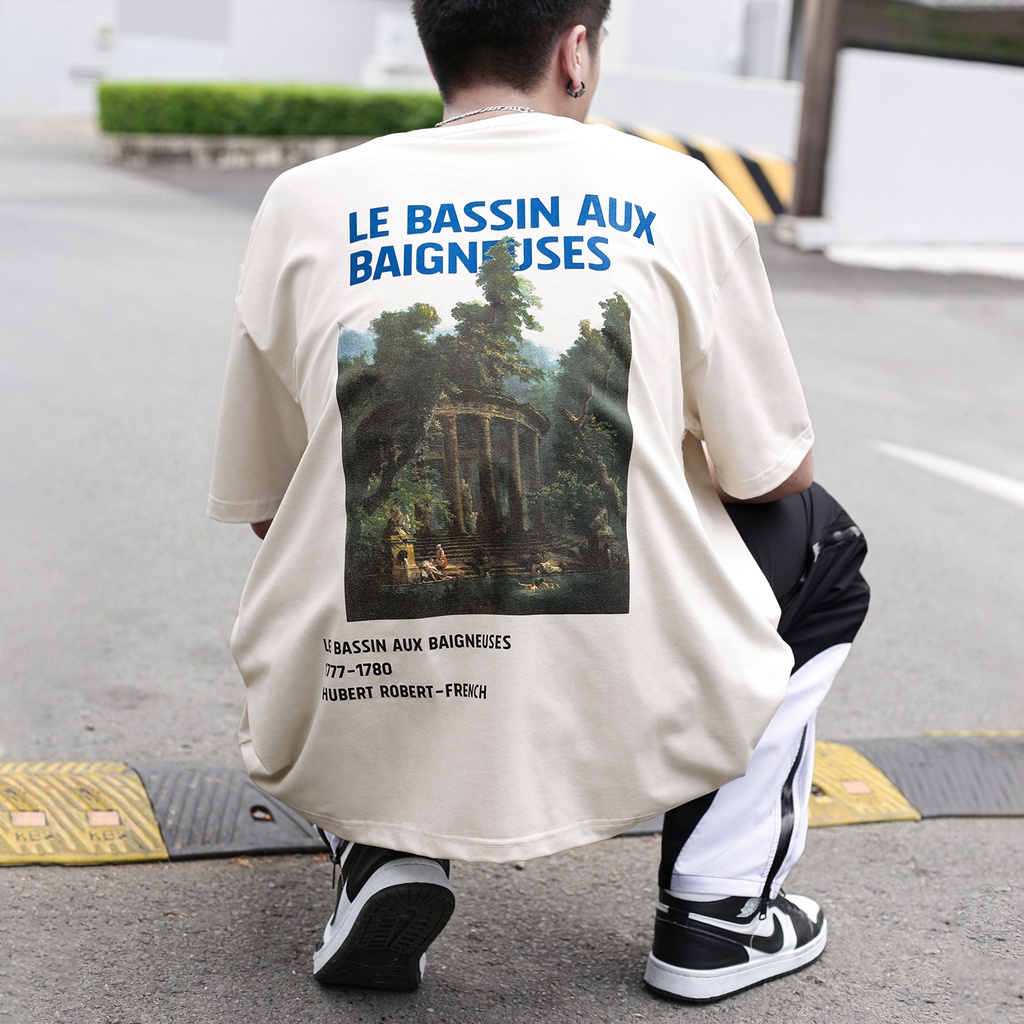 Áo Thun Màu Tan In Hình Phong Cảnh Nghệ Thuật Chất Liệu 100% Cotton Form Rộng Thoải Mái Unisex Nam Nữ