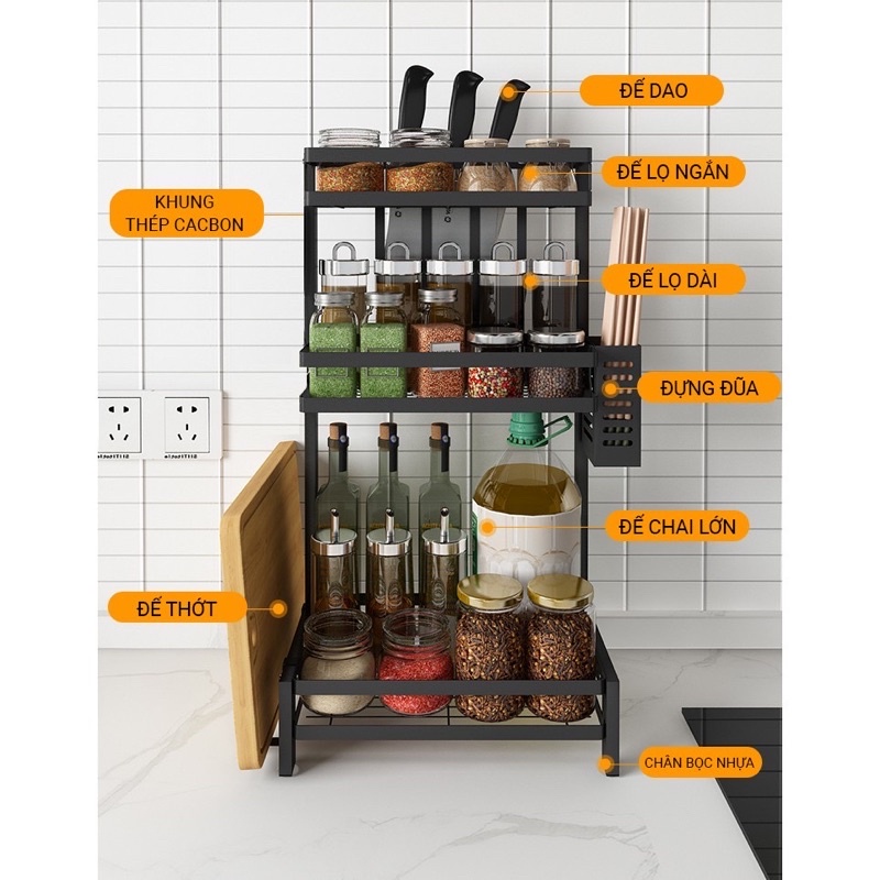 Kệ Đựng Gia Vị Nhà Bếp 3 Tầng Thông Minh SENNAI Thép Cacbon Sơn Tĩnh Điện Cao Cấp Mã KGV3T | BigBuy360 - bigbuy360.vn