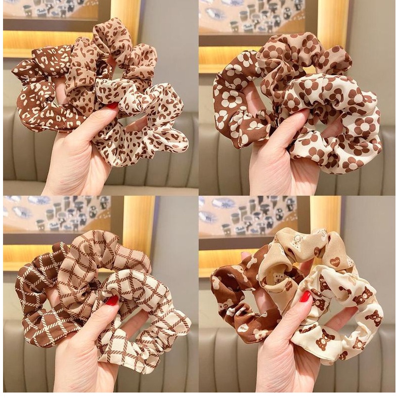 Dây buộc tóc cao su bản lớn in họa tiết màu sắc trà sữa