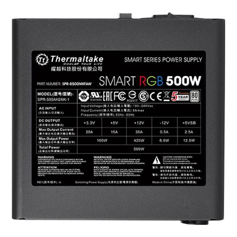 Nguồn máy tính Thermaltake Smart RGB 500W 80 Plus White PS-SPR-0500NHSAWE-1 120mm - Hàng Chính Hãng