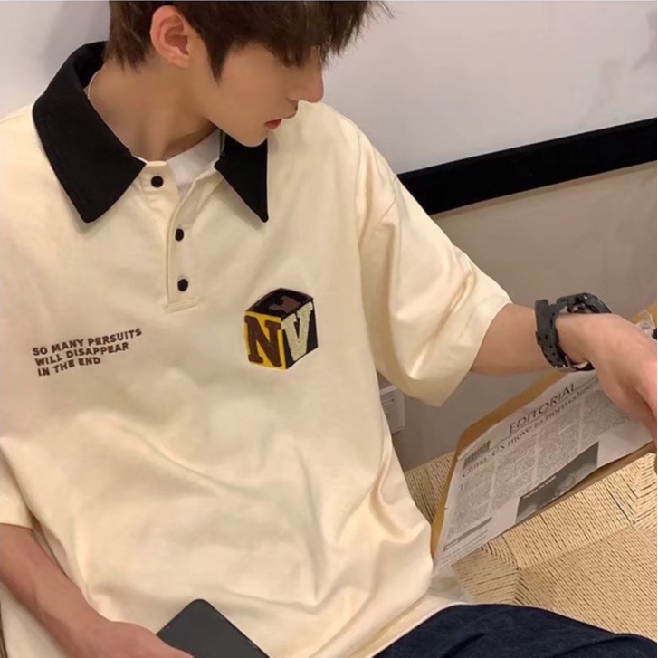 Áo Thun Polo Cotton Ngắn Tay Thêu Họa Tiết Vintage Thời Trang Cho Nam