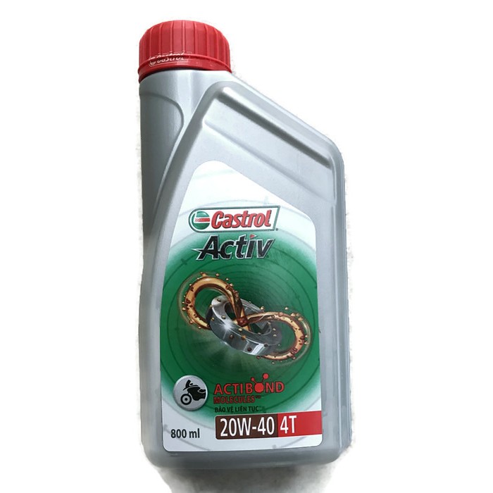 Dầu nhớt động cơ xe máy Castrol Activ 4T 20W-40 API SG, JASO MA2 (0,8 lít)