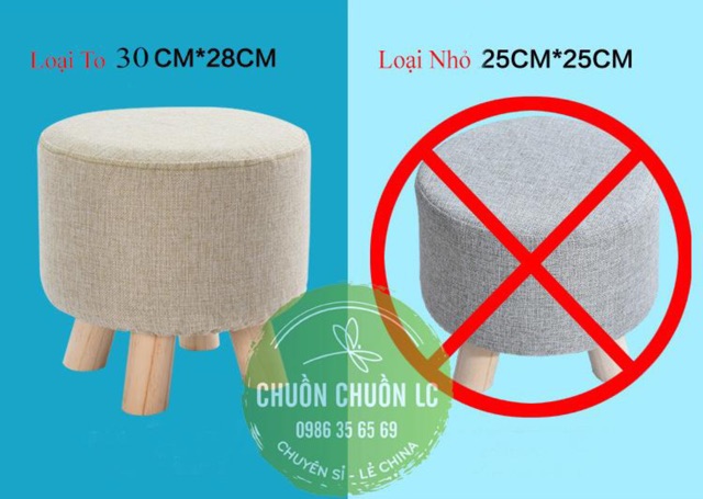 (Sẵn) GHẾ ĐÔN CHÂN GỖ LOẠI TO (ngang 30cm x cao 28cm)