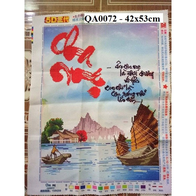 Tranh thêu cha mẹ 42x53cm-đã thêu hoàn thiện