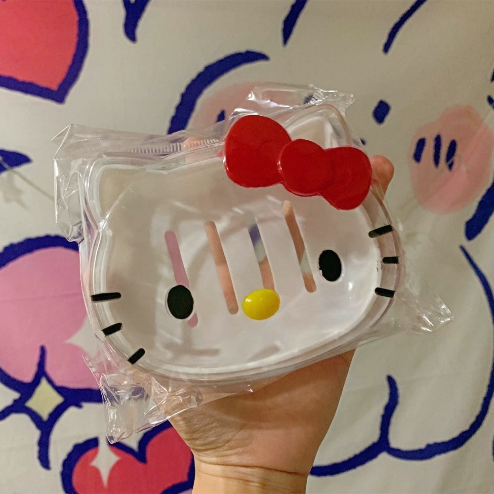 Phim hoạt hình sáng tạo hộp xà phòng hello kitty dễ thương thoát nước nhà tắm hộp lưu trữ du lịch có nắp đậy