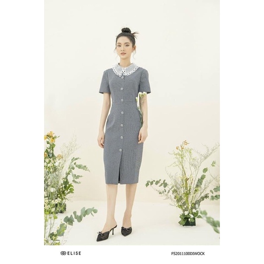 Đầm Elise kẻ cổ trắng L newtag