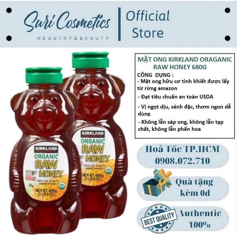 Mật Ong Gấu Hữu Cơ Kirkland Organic Raw Honey chai 680 g Của mỹ