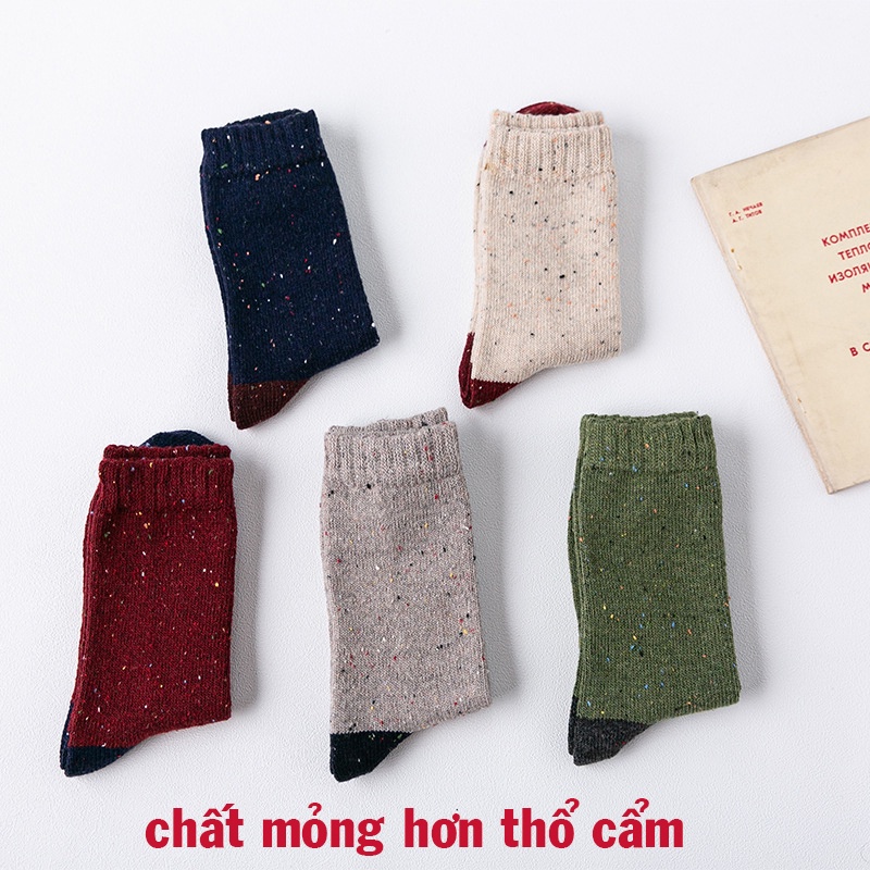 [Tiệm vớ cô Lam] Tất vớ cổ cao nam nữ len mỏng họa tiết chấm mè vintage